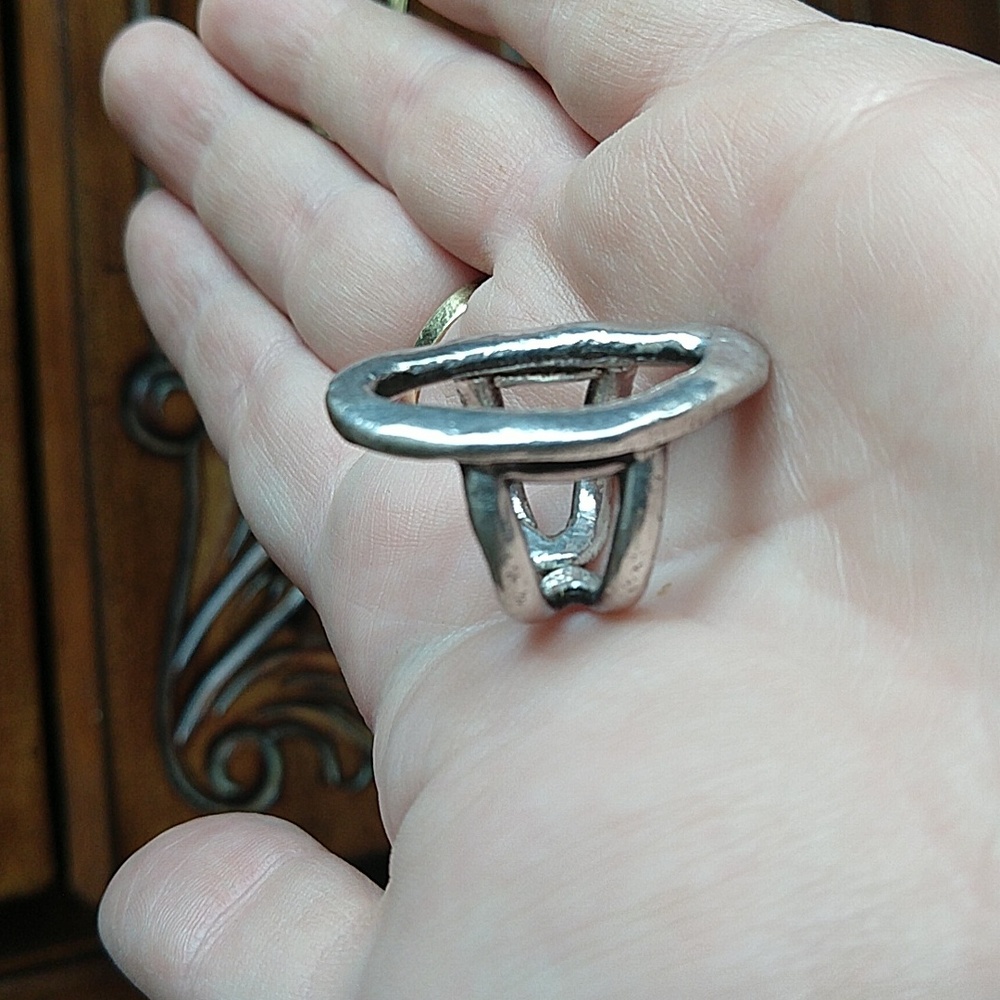 Tous oval hammered or brutalist style look ring 925 sterling silver